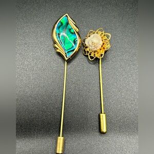 Floral Stick Pin Pink with Abalone Green Butler Stick Pin Bundle lot